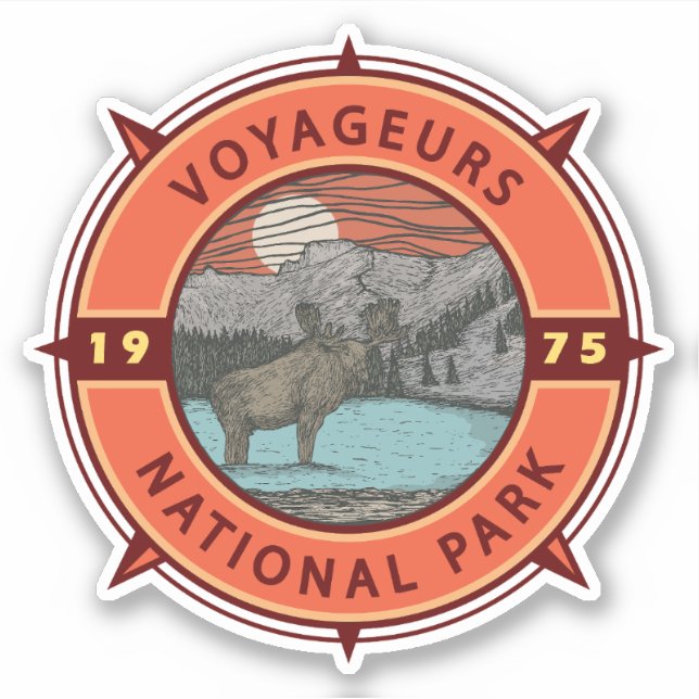 Voyageurs National Park Moose Retro Compass Emblem Sticker (Front)