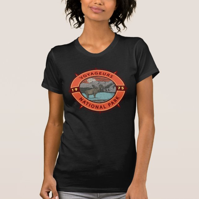 Voyageurs National Park Moose Retro Compass Emblem T-Shirt (Front)