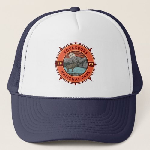 Voyageurs National Park Moose Retro Compass Emblem Trucker Hat