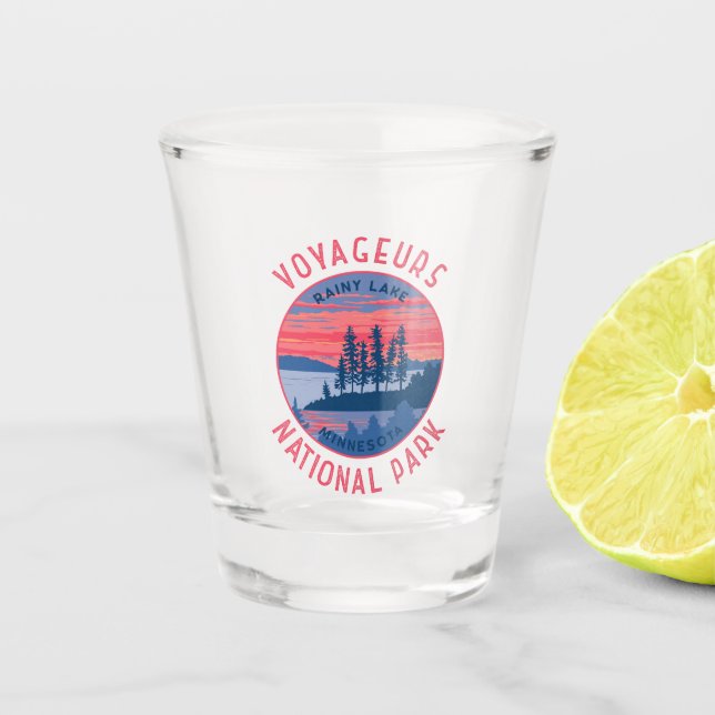 Voyageurs National Park Rainy Lake Art Distressed Shot Glass (Front)