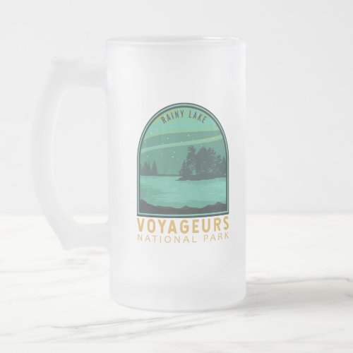 Voyageurs National Park Rainy Lake Vintage Emblem Frosted Glass Beer Mug