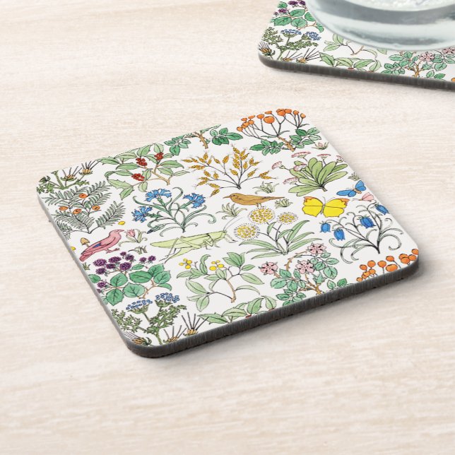 Voysey Apothecary's Garden Cork Coaster Set (Left Side)