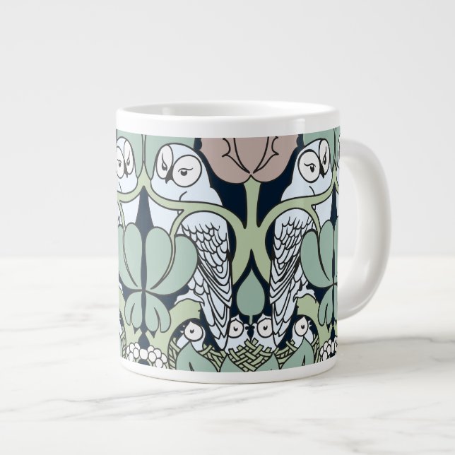 Voysey Art Nouveau Owl Nest Pattern Jumbo Mug (Front Right)