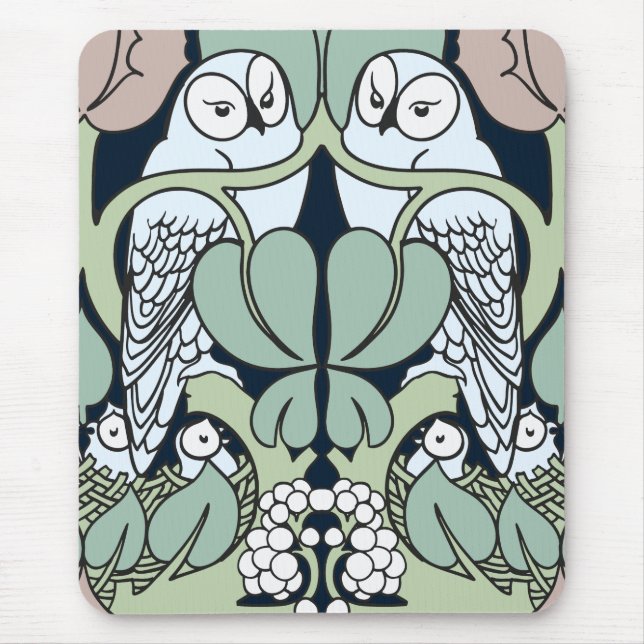 Voysey Art Nouveau Owl Nest Pattern Mouse Pad (Front)