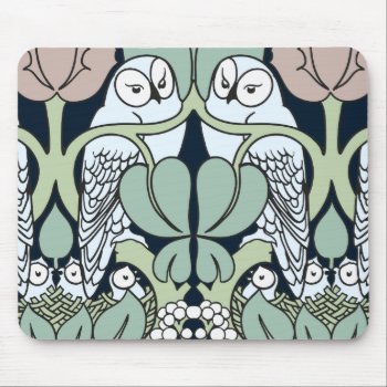 Voysey Art Nouveau Owl Nest Pattern Mouse Pad by Bramblewood at Zazzle