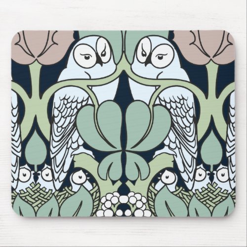 Voysey Art Nouveau Owl Nest Pattern Mouse Pad