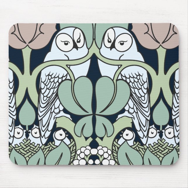 Voysey Art Nouveau Owl Nest Pattern Mouse Pad (Front)