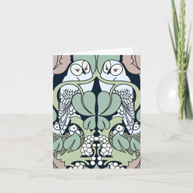 Voysey Art Nouveau Owl Nest Pattern Note Cards (Front)