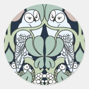 Voysey Art Nouveau Owl Nest Pattern Stickers by Bramblewood at Zazzle