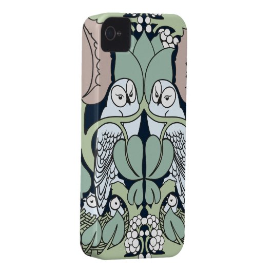 Voysey Art Nouveau Owls Nest Pattern iPhone 4 Case (Back/Right)