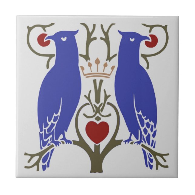 Voysey Love Birds Ceramic TIle (Bright) (Front)