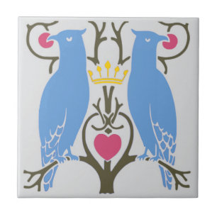 Voysey Love Birds Ceramic TIle (Light)