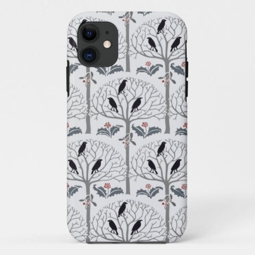 Voysey Rook and Holly Christmas Pattern iPhone 11 Case