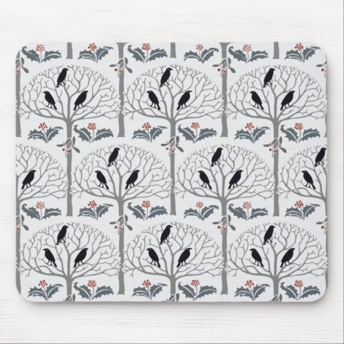 Voysey Rook and Holly Pattern Christmas Mousepad