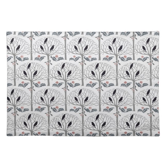 Voysey Rook and Holly Pattern Christmas Placemat (Front)