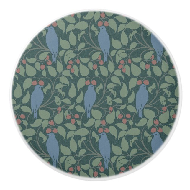 Voysey's Birds in Berry Bush Ceramic Knob (Front)