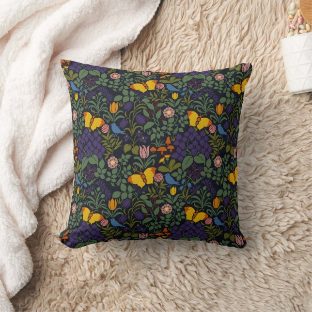 Voysey's Garden Graphite Background Throw Pillow (Blanket)
