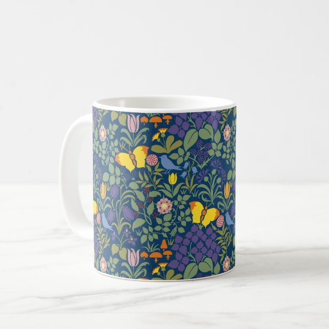 Voysey's Wildflowers, Dark Blue Coffee Mug (Front Left)