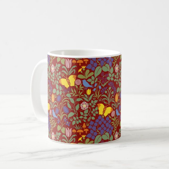 Voysey's Wildflowers, Red Coffee Mug (Front Left)