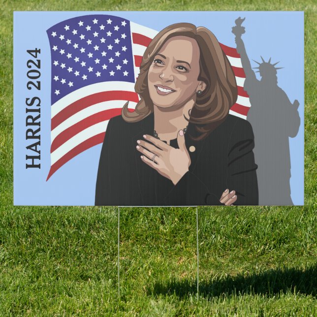 VP Kamala Harris Flag Statue of Liberty Yard Sign (Insitu)