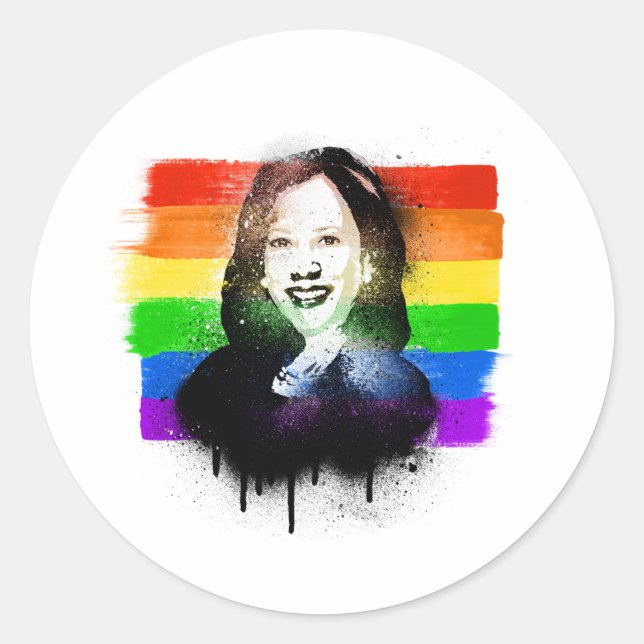 VP Kamala Harris LGBTQ Pride Flag Graffiti Classic Round Sticker (Front)