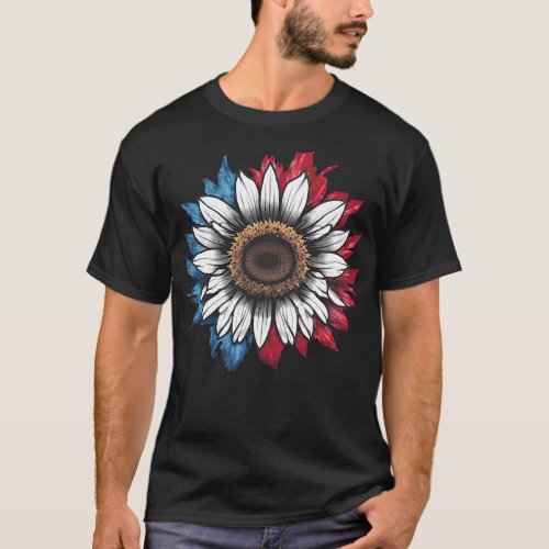 vPatriotic Sunflower _ Red White Blue American 4th T_Shirt