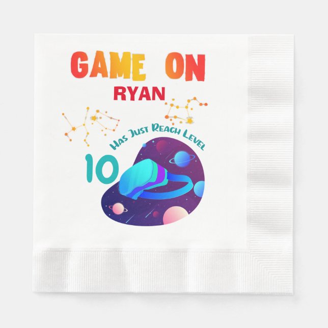 VR Birthday Boy Gamer Party Group Matching  Napkins (Front)