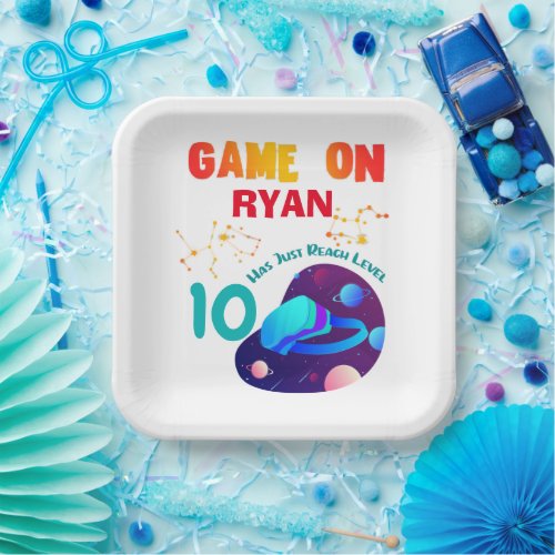 VR Birthday Boy Gamer Party Group Matching  Paper Plates