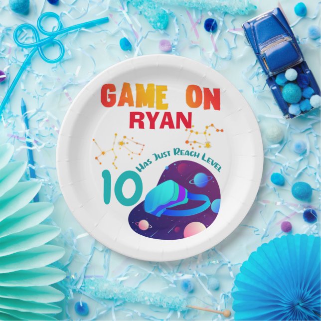 VR Birthday Boy Gamer Party Group Matching  Paper Plates (Party)