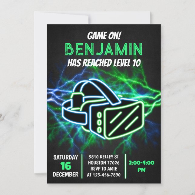 VR Birthday Invitation Template, Virtual Reality (Front)