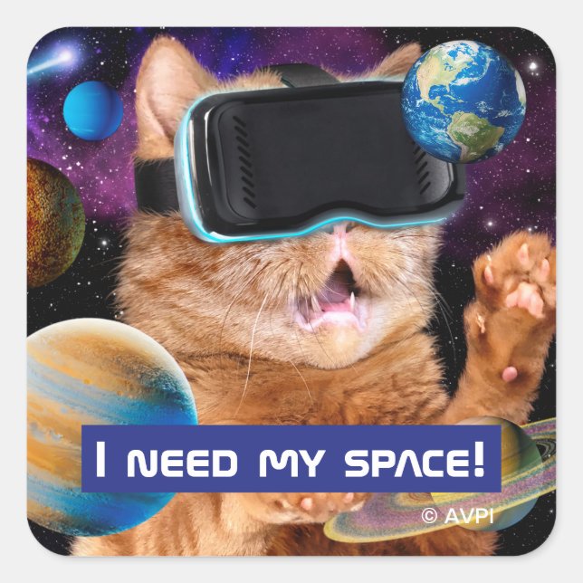 VR Cat In Space Square Sticker (Front)