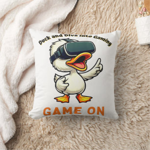 VR Duck Gamer Computer Nerd Throw Pillow