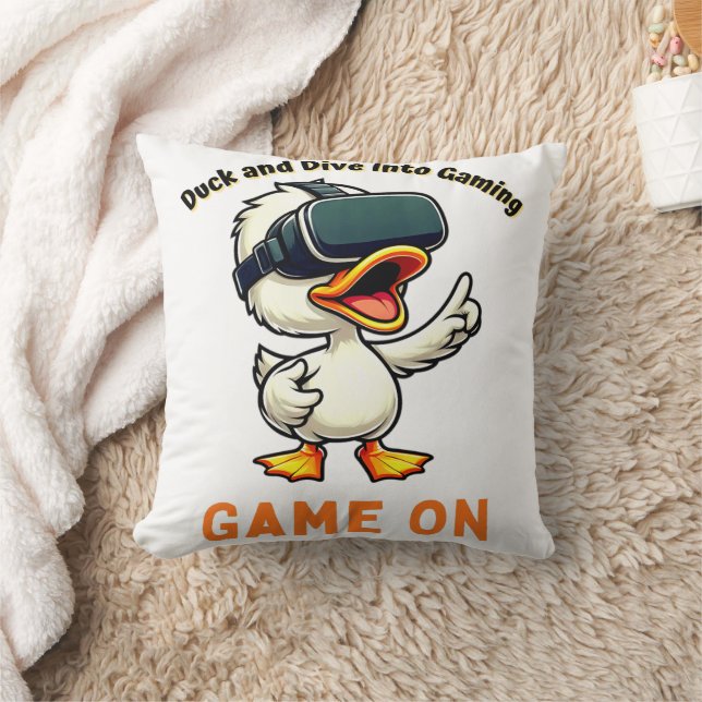 VR Duck Gamer Computer Nerd Throw Pillow (Blanket)