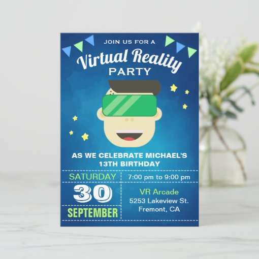 VR Game Virtual Reality Birthday Party Invitation Zazzle