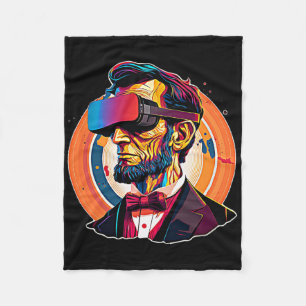 Vr Headset Abraham Lincoln Video Game Virtual Real Fleece Blanket
