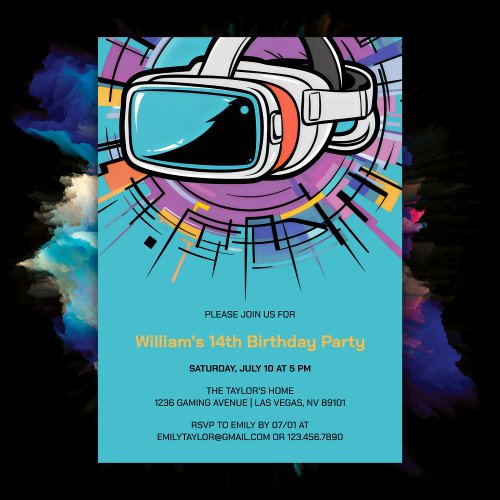 VR Headset Colorful Gamers Birthday Party Invitation