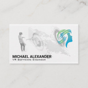 VR Headset Tech Logo   World Map Business Card