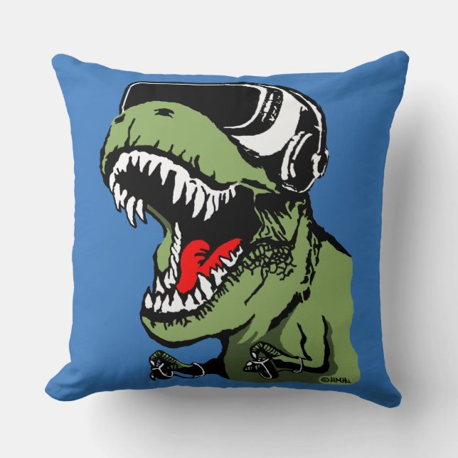 VR T-rex Throw Pillow (Front)