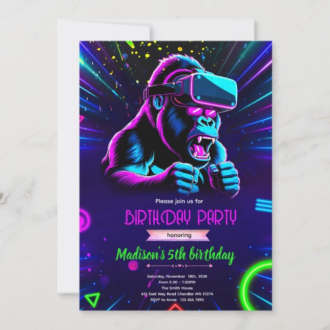 VR tag gorilla birthday invitation (Front)