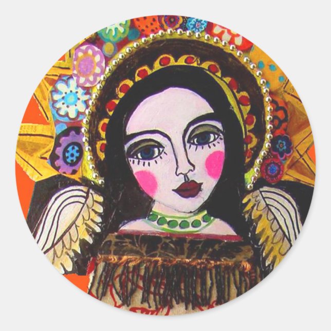 Vrgin of Guadalupe by Heather Galler Classic Round Sticker (Front)