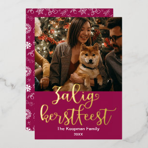 Vrolijk Kerstfees Merry Christmas In Dutch Foil Holiday Card