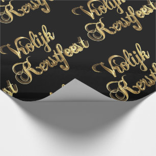 Vrolijk Kerstfeest Dutch Christmas Black and Gold Wrapping Paper