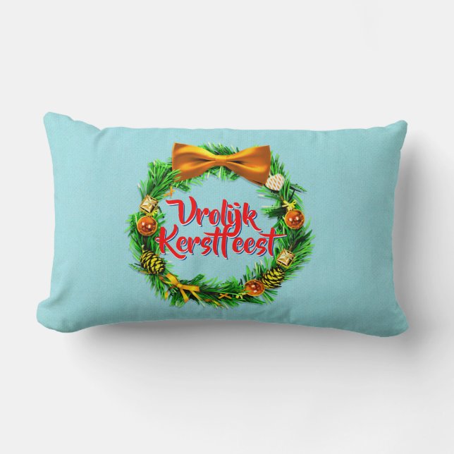 Vrolijk Kerstfeest Dutch Merry Christmas Lumbar Pillow (Front)