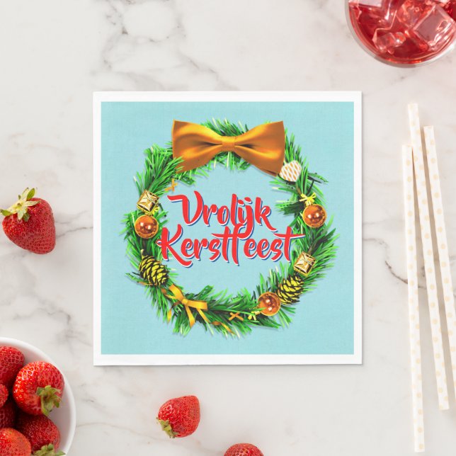 Vrolijk Kerstfeest Dutch Merry Christmas Luncheon Napkins (Insitu)