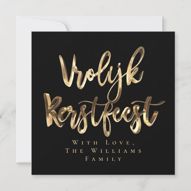 Vrolijk Kerstfeest Elegant Black Gold Script Dutch Holiday Card (Front)