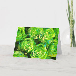 Vrolijk Pasen, Dutch Easter Card, Green Roses Holiday Card