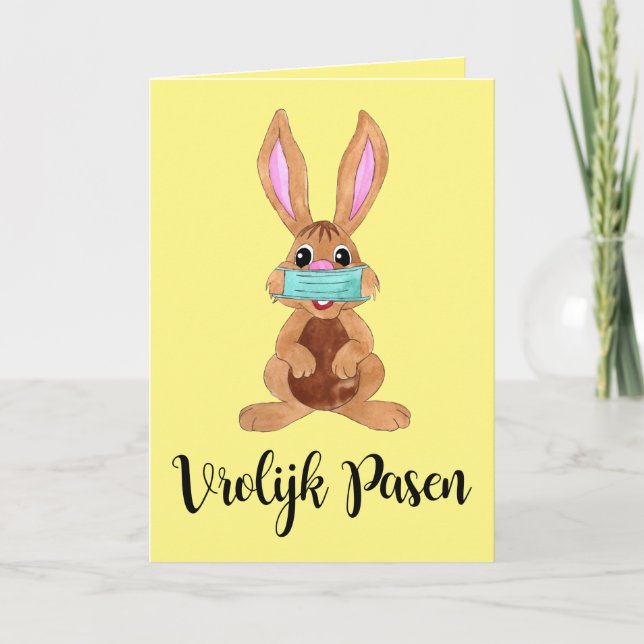 Vrolijk Pasen Dutch Easter Face Bunny Holiday Card (Front)