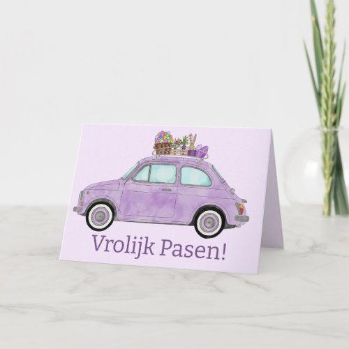Vrolijk Pasen Dutch Easter Retro Fiat 500   Holiday Card