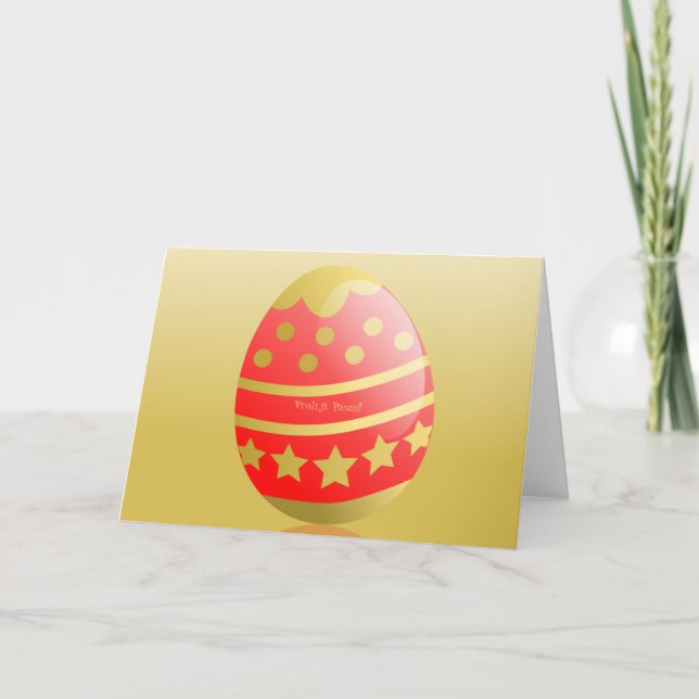 Vrolijk Pasen Dutch Happy Easter Egg Red Gold Card (Front)