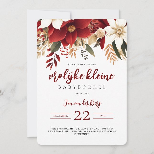 Vrolijke kleine Babyborrel Kerstster Bloemen  Invitation (Front)